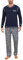 Litherday Schlafanzug Herren Lang Kariert Zweiteiliger Pyjamas Set mit Rundhals Nachtwäsche aus Baumwolle Winter Pyjama, Dunkelblau, XL