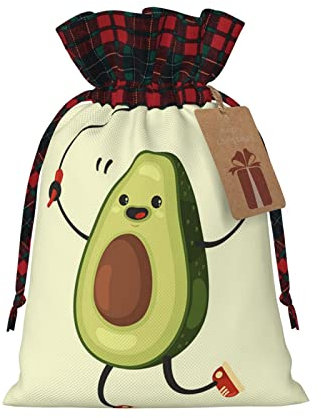 LAMAME Avocado Seil Springen gedruckt Weihnachten Kordelzug Geschenktüten mit Kraft Etiketten Geschenkpapier Taschen