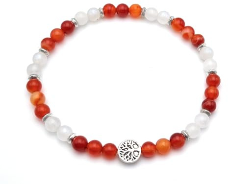 Bracelet Désir de grossesse | PMA | FIV Pierre de lune et Cornaline avec Arbre de vie en Pierres Naturelles Taille 15 à 22 cm selon votre poignet | Perles rondes 6 mm | Création Artisanale Française