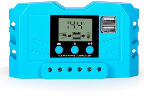 DEWIN PWM Contrôleur de Charge Solaire 12V 24V,30A 2 Ports USB Sortie 5V Régulateur de Chargeur de Panneau Solaire Régulateur de Charge Solaire Convient aux petits systèmes photovoltaïques