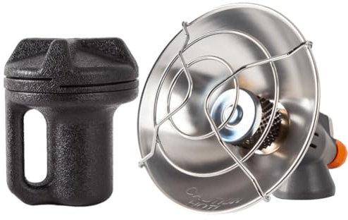 Dasfie Chauffage à gaz pour bouteille d'hiver avec boîte de rangement - Mini chauffage au gaz kérosène réglable - Coupe-vent - En acier inoxydable - Pour la pêche et la randonnée