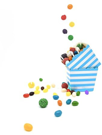 ZYOOO 12 Stück 6,5cm * 8cm Klein Pappbehälter blau Gestreiften Geeignet als Eisbecher, Popcorn Tüten, Cupcake Behälter für Eiscreme Party eine Babyparty,Gender Reveal,Baby Shower Party