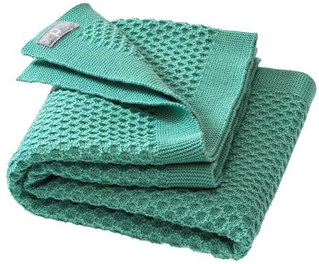Disana WABEN-STRICKDECKE, 100% Bio-Merinowolle GOTS, IVN Best | kuschelweiche Decke mit Wabenmuster | Newborn Baby Kleinkind Kind Unisex | Made in Germany | Mint