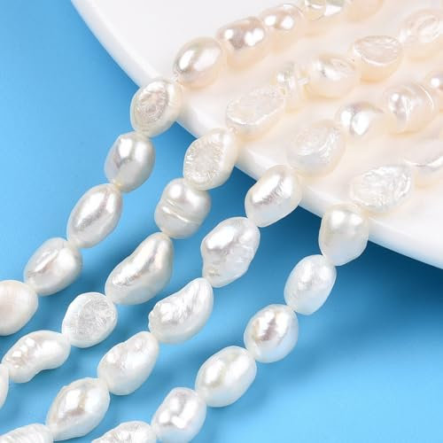 Beadthoven Natürliche Süßwasser-Zuchtperlen, 2 Stränge, Muschelfarbe, Reis, Barockperlen, Keshi-Perlen für die Herstellung von Schmuck, Loch: 0,7 mm