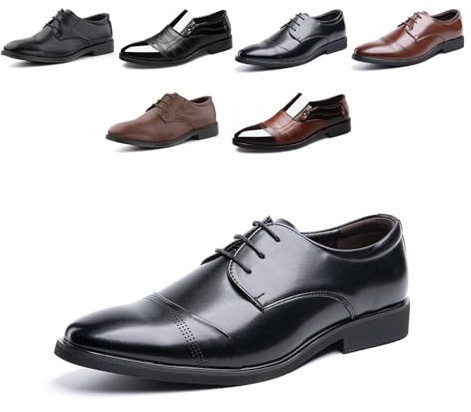 Derbies Shoes Men Oxford Shoes Classic Brogues Casual Patent Leather Lace Up Formal Dress Shoes Business Wedding Lightweight Non-Slip GJA1117 Black UK 8.5