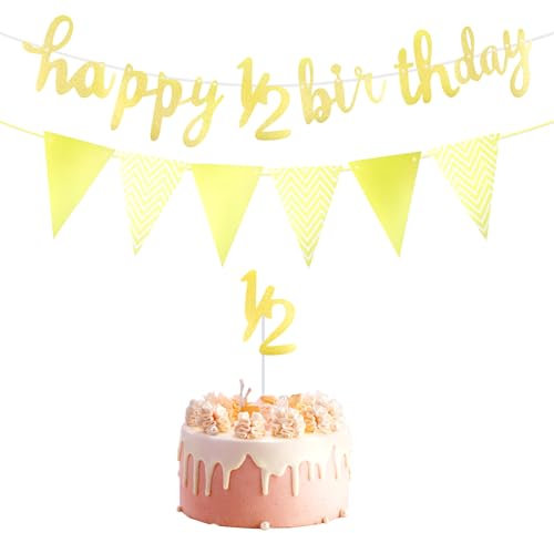 Happy 1/2 Birthday Banner Glitter Half Birthday 6 Monate Happy Birthday Banner Happy Birthday Bunting Banner Geburtstag Party Dekorationen für Halbjahr Babyparty, Gold
