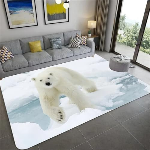 Kind Teppich 80 X 160 cm, Schlafzimmer Teppich, 3D Teppiche Wohnzimmer Teppiche Weich rutschfest Teppich Für Wohnzimmer Schlafzimmer Bettvorleger Tierischer Süßer Eisbär -5X6J7S0K5T7
