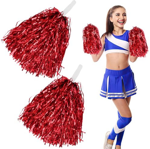 Cheerleader Pompons Mit Handle Pompoms Cheerleading Cheerleader Pompons Handblumen Pompons Cheerleader Für Sportveranstaltungen Tanz Party Ballspiele Karnevalspartys Verwendet 2Stk Rot