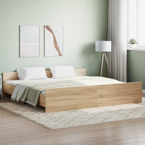Tidyard Bettgestell mit Kopf- und Fußteil Bettrahmen Holzbett Doppelbett/Einzelbett Futonbett Bett mit Lattenrost Seniorenbett Palettenbett Futonbett Sonoma-Eiche 180x200 cm