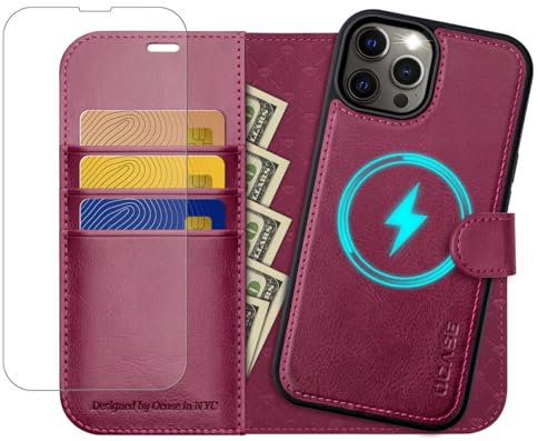 OCASE for iPhone 12 Pro Max Case, Magnetic Detachable 2-in-1 PU Leather Wallet Case with[RFID Blocking][Wireless Charging][Card Holders][Kickstand] Removable Protective Phone Cover, Burgundy