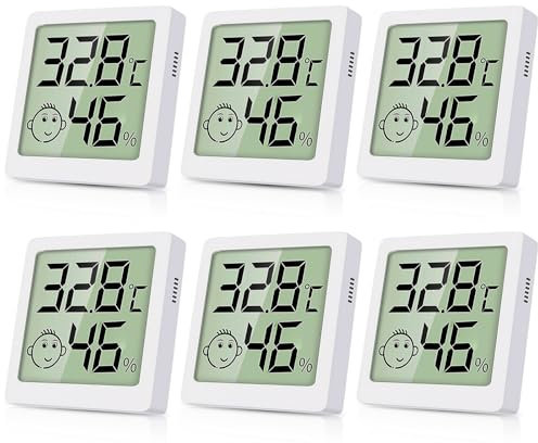 6 Stück Mini Thermometer Hygrometer Innen, Raumthermometer Innen, Luftfeuchtigkeitsmesser Innen, Mini Hygrometer Thermometer, Einfach Abzulesen ℉/℃, Für Babyzimmer Wohnzimmer Büro Gewächshaus (Weiß)