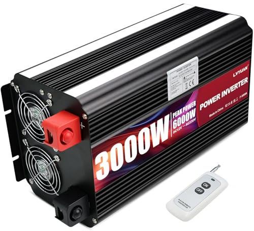 LVYUAN 3000W/6000W Power Inverter DC 24V to 240V AC Converter with 2 AC Sockets 1 USB, LCD Display and Wireless Remote Control