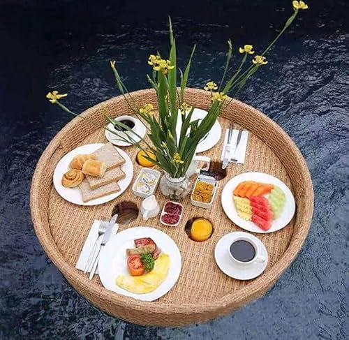 XALYXSM Vassoio da Portata Intrecciato in Rattan, Vassoio Galleggiante da Piscina, Vassoio Galleggiante Vassoio da Portata Galleggiante Tavolo Bar Vassoio Galleggiante da Piscina per Bevande da PIS