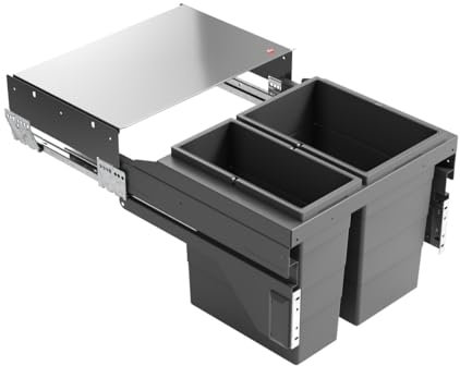 Hailo Abfallsammler 3610951 CS Slide Cargo-Soft Short | Einbau-Mülleimer 20 + 14 Liter | für 50 cm Unterschrank | Soft-Close Vollauszug | Einbau Mülltrennung für die Küche