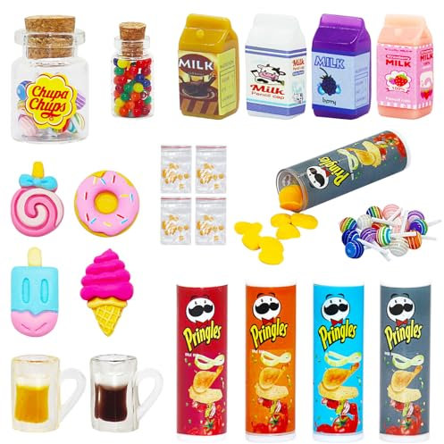 20Stück Mini Lebensmittel Set, Miniatur Wichtel Zubehör Küche, Miniatur Essen und Trinken Puppenhaus Zubehör, Miniatur Puppenhaus Zubehör für Weihnachts-, Neujahrs- und Partyszenendekoration