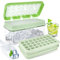 Bac a Glacon, Lot de 64 Glacons Moule de Qualité Alimentaire avec Couvercle et Réceptacle, Double Couche Bac à Glaçons avec Cuillère, Facile à Presser pour Libérer pour Nourriture Bébé, Boisson (Vert)