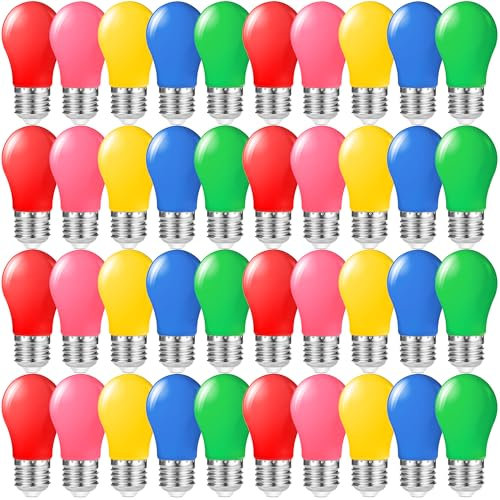 Suncan 40er Set E27 Farbige LED Leuchtmittel Birnenform 1W,Bunte Glühbirnen E27, Gemischt Rot Gelb Grün Blau Rosa, Farbige Party Glühbirnen,AC 230V