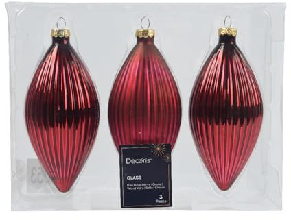 Christbaumkugeln 3er Set Oliven-Zapfen Dunkelrot Ochsenblut - aus echten Glas - Glanz und Matt, dia6cm H.13cm - 3 STK. a 13,0 cm