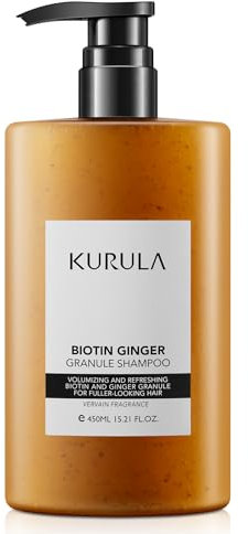 Kurula Dieses Shampoo, angereichert mit Biotin und Ingwer, hilft dabei, den Haarausfall zu reduzieren und die Kopfhaut zu stimulieren und die Folikaktivität zu stimulieren