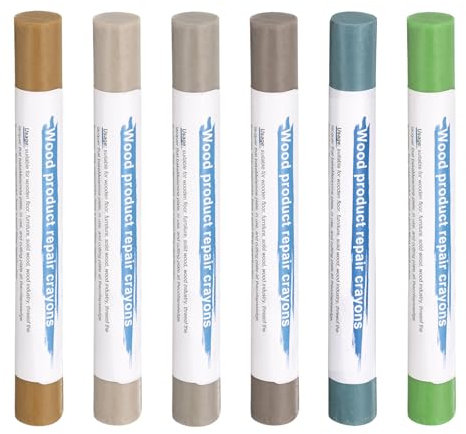 sourcing map Wood Filler Sticks 6 Colors Wooden Wax Touch Up Furniture Repair Crayons for Medium Brown, Gray Blue, Grass Green, Medium Yellow, Medium Brown, Dark Brown