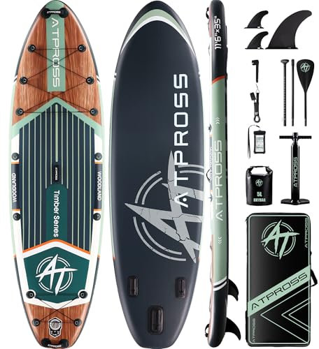 11,6' x 35 Einfaltbares Stand-Up-Paddleboard (SUP) für Erwachsene 450 lbs Tragfähigkeit, rutschfeste Plattform, Premium-Accessoires & Rucksack – Yoga, Angel, Surfen Dark Green