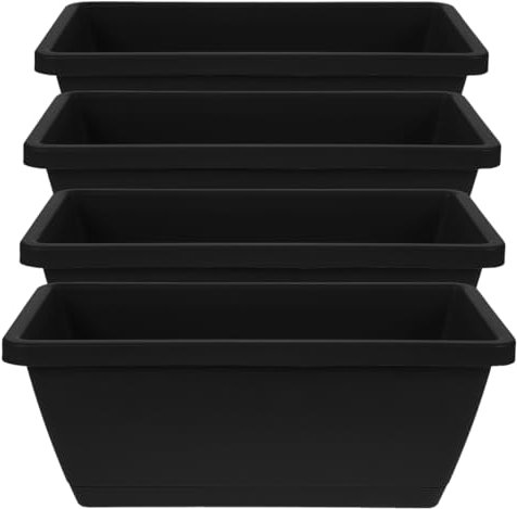 INOOMP 4piezas Macetas De Plástico Rectangulares para Balcón Jardinería De Interior para Plantas y Flores con Bandeja Unidades Color Negro Pequeño