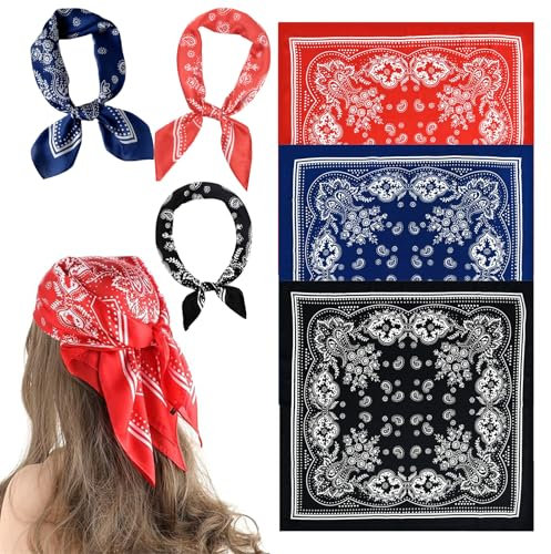Luckwaii 3 Stück Kopftuch Seidentuch Bandana Halstuch für Damen, 70 x 70 cm Kopftücher Quadrat Seide Gefühl Satin Schal Seidentuch für Haar Wrapping Headwear Haar Schal Ansatz (Rot, Schwarz, Blau)