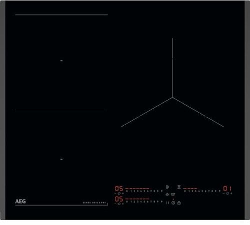 AEG TI63IQ3BFB Placa de Inducción, 60 cm, 3 Zonas de Cocción, SenseBoil & SenseFry, FlexiPuente, Sistema Sistema Hob2Hood, Función PowerBoost y Pausa, Controles Deslizantes Independientes, Negro
