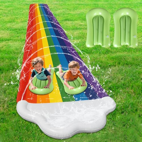 NAVESO Double Water Slide,Slip And Slide Water Slide for Kids,Water Slides for Garden Inflatable,Waterslide with 2 Inflatable Boards,Lawn Water Slides For Party in Summer Lawn Water Play (480 *140cm )