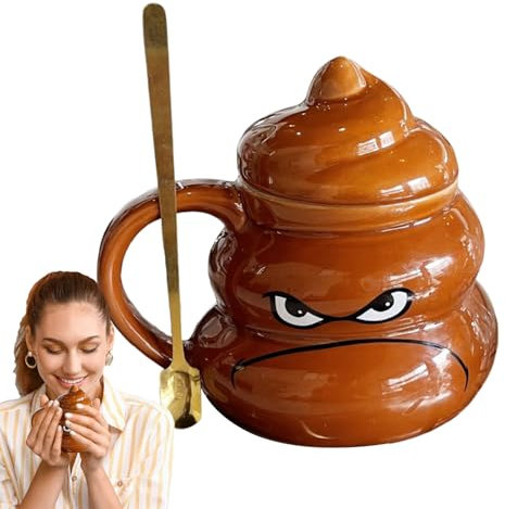 Générique Tasse à caca, tasse à caca | Tasse à boire en porcelaine-Tasse à café de nouveauté drôle, tasses à boire mignonnes pour hommes et femmes, tasse à thé à café avec poignée et couvercle