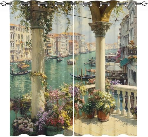 Generisch Blickdicht Verdunklungsvorhänge für Wohnzimmer H166 x B75 cm (2er Pack), Venedig Thermovorhang, Waschbarer Polyester Ösenschal Vorhang, Bunt Gardinen für Kinderzimmer
