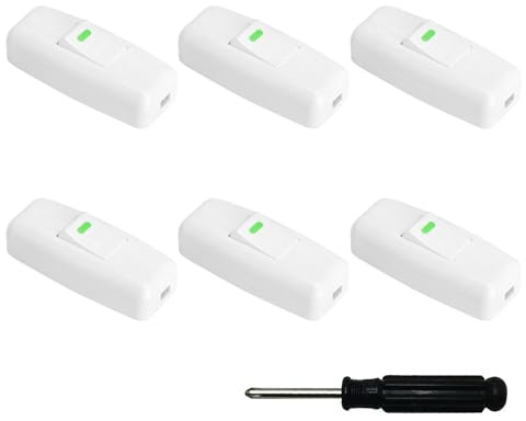 6 Stück Zwischenschalter 250V 10A Schnurschalter Kabelschalter Lampenschalter Kippschalter für Lampe Wippschalter, für 2-Adrige Zuleitungen Tischlampen, mit Schraubendreher Schnurzwischenschalter Weiß