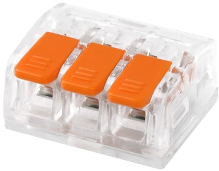 CILIA Morsetti Elettrici Rapidi a Leva 3 Poli, 100 pezzi - Connettori per Cavi Compatti e Riutilizzabili, Morsetti di Derivazione Universali per Tutti i Tipi di Cavo (0,2-4 mm²), Trasparente/Arancione