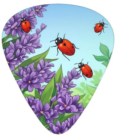 Ladybug Gitarrenplektren mit Gartenszene, 12 Stück, mit Aufbewahrungsbox, 3 Stärken 0,46/0,71/0,96 mm, ABS-Plektren für Gitarre, Ukulele, Bass