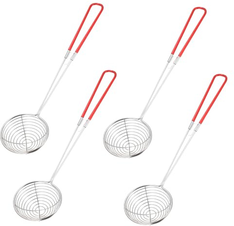 ANBEEISS 4 Pcs Fine Mesh Stainless Steel Spider Strainer Skimmer | Fine mesh strainer spoon and skimmer ladle for cooking, draining, frying. Stainless steel, hot pot strainers. Set of 4.