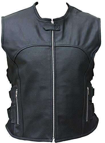 PROANTI Motorradweste Leder Weste Club Kutte Chopper Rocker Motorrad Biker Lederweste