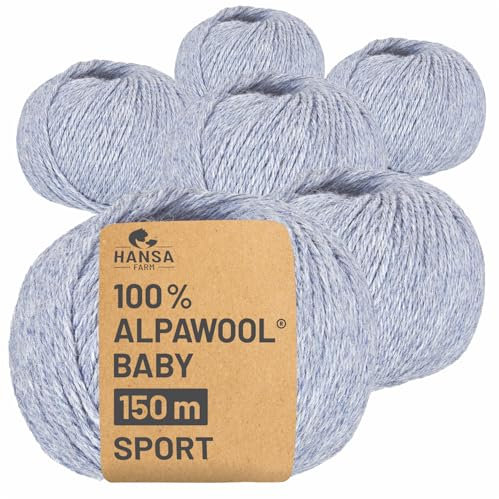 HANSA-FARM | 100% Baby Alpakawolle in 50+ Farben (kratzfrei) - 300g Set (6 x 50g) - weiche Alpaka Wolle zum Stricken & Häkeln in 6 Garnstärken by Hansa-Farm - Gletscher Heather (Hell-Grau)