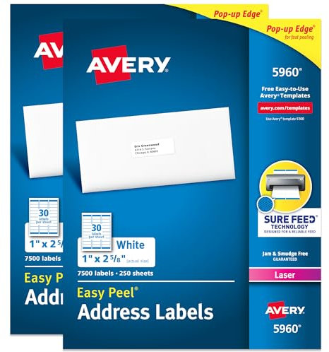 Avery Adress-Etiketten, Laserdrucker, 15.000 Etiketten, 1 x 2-5/8, permanent klebend, leicht abziehbar (2 Packungen 5960)