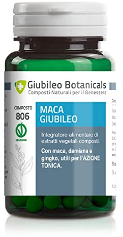 Integratore con Maca, Damiana e Ginkgo Giubileo Botanicals - Sostegno Fisiologico e Azione Tonica contro la Stanchezza - 50 Capsule Vegane