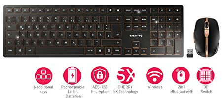 CHERRY DW 9000 Slim - Kabelloses Tastatur-Maus-Set - 2in1 Bluetooth/Funk - deutsches Layout - QWERTZ Tastatur - Schwarz/Bronze