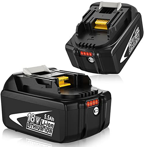 2 Pack 5500mAh Replacement for Makita 18V Battery BL1860B BL1860 BL1850B BL1850 BL1840 BL1830 with Charge Indicator