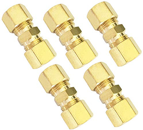 Brass Compression Tube Fitting, Union, 1/4 OD x 1/4 OD, 5pcs