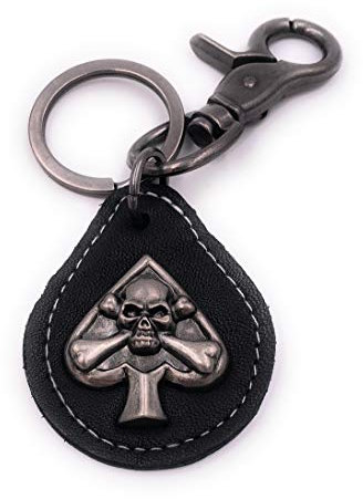 H-Customs Totenkopf böse Knochen Gift Pik Silber Kunstleder Karabiner besonderer Schlüsselanhänger Anhänger