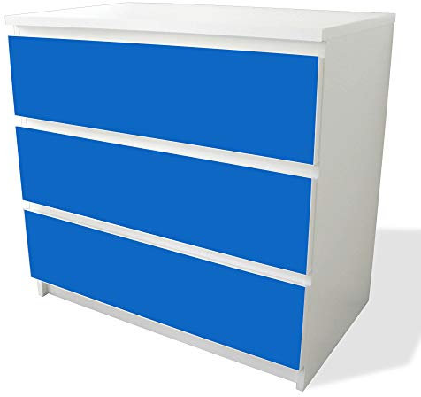 banjado® Möbelfolie selbstklebend für die IKEA Malm Kommode 3 Schubladen - Schrankfolien selbstklebend mit Motiv Signalblau/Möbelfolie Malm für Kinder