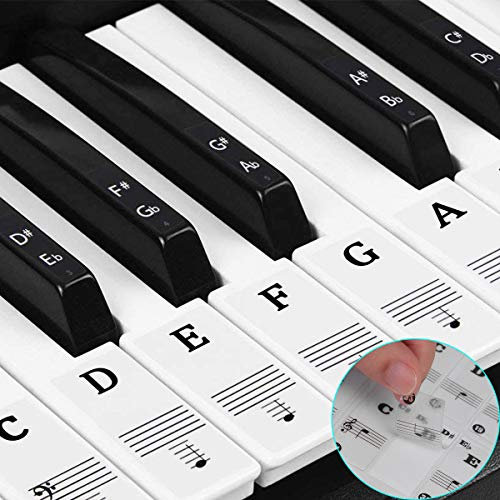 Keyboard und Klavier Aufkleber für Kinder - Piano Stickers für 37/49/54/61/88 Tasten - Transparent und Abnehmbar für Anfänger - Einfache Anleitung (Schwarz und Weiß)