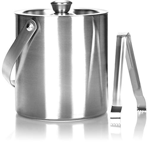 COM-FOUR® Seau à Glace en Acier Inoxydable - récipient à glaçons à Double paroi avec Couvercle, poignée et Pince - Refroidisseur à vin Mousseux et vin env. 1,5 Litre (Bergen 1x)