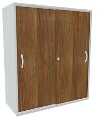 Schiebetürenschrank mit Mittelseite, 4 Dekor-Einlegeböden, abschließbar, 1000x425x1152, Nussbaum/Lichtgrau