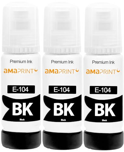 Amaprint Tinte Schwarz kompatibel mit Epson 104 für EcoTank ET-4800 ET-2871 ET-2870 ET-2862 ET-2861 ET-2811 (3x70ml Tintenflaschen)
