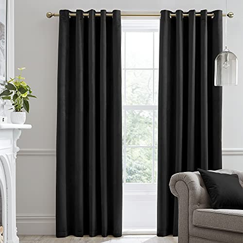 Laurence Llewelyn-Bowen Montrose Black Blackout, W66 x L72 (168 x 183cm), Velvet Living Room & Bedroom, Thermal/Eyelet Curtains, Polyester
