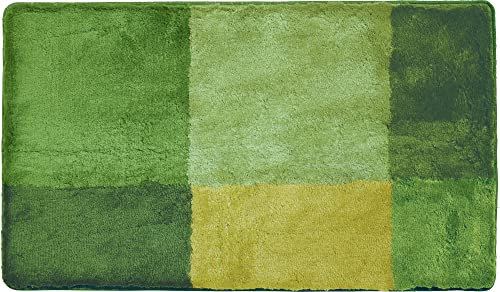 Erwin Müller Badematte, Badteppich Kallithea karo Grafik-Muster grün Größe 80x140 cm - flauschig weich, schnell trocknend, rutschhemmend, für Fußbodenheizung geeignet